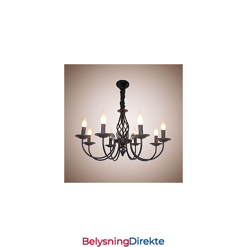 Europeisk Enkel Jernlampe Med Stearinlys Og 8 Lysekroner