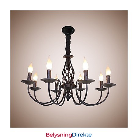 Europeisk Enkel Jernlampe Med Stearinlys Og 8 Lysekroner
