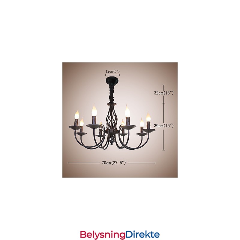 Europeisk Enkel Jernlampe Med Stearinlys Og 8 Lysekroner