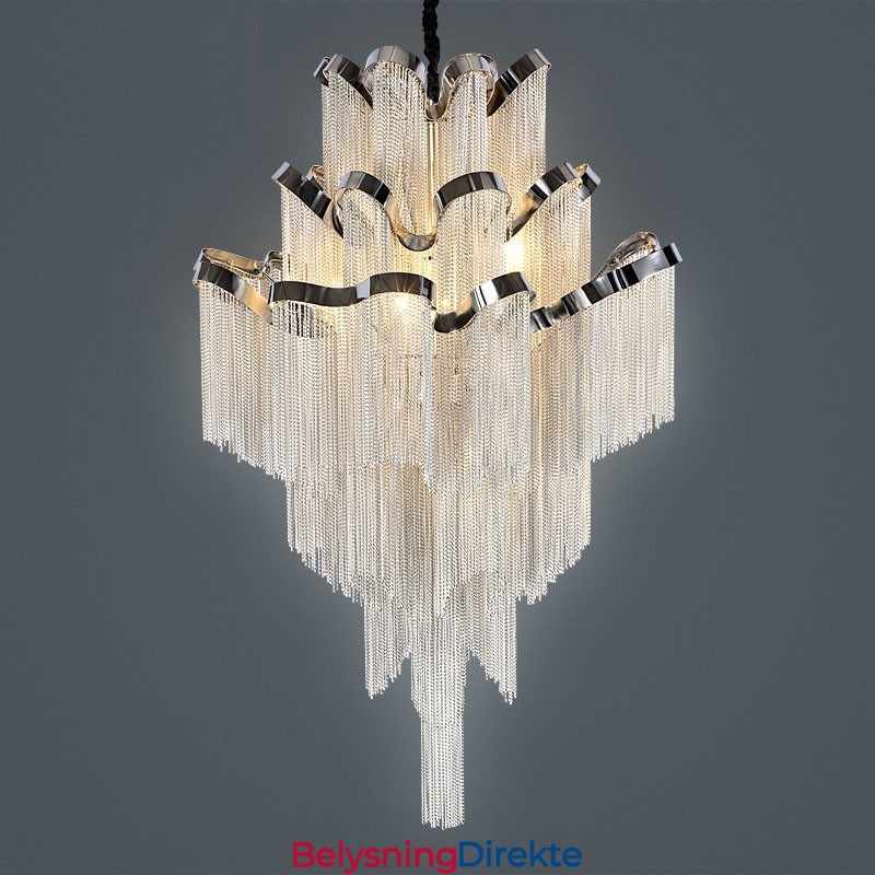 Aluminium Stream Lysekrone Designer Pendellampe Sølvfarget Spiraltrapp