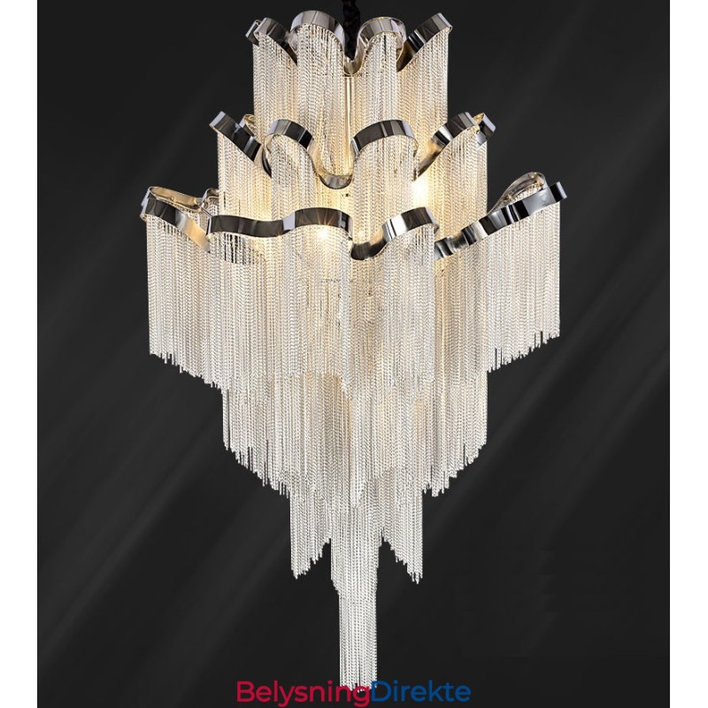 Aluminium Stream Lysekrone Designer Pendellampe Sølvfarget Spiraltrapp