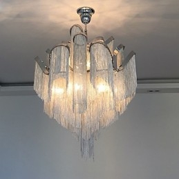 Aluminium Stream Lysekrone Designer Pendellampe Sølvfarget Spiraltrapp