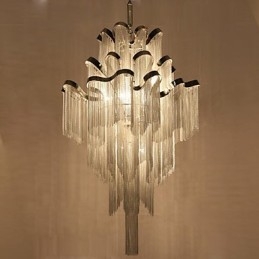 Aluminium Stream Lysekrone Designer Pendellampe Sølvfarget Spiraltrapp