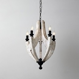 Vintage Maleri-Funksjon Mini-Stil Tre-Bambus Lysekronelampe Dekorer Pendellampe