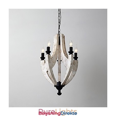 Vintage Maleri-Funksjon Mini-Stil Tre-Bambus Lysekronelampe Dekorer Pendellampe