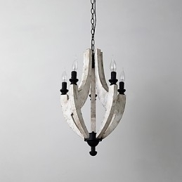 Vintage Maleri-Funksjon Mini-Stil Tre-Bambus Lysekronelampe Dekorer Pendellampe