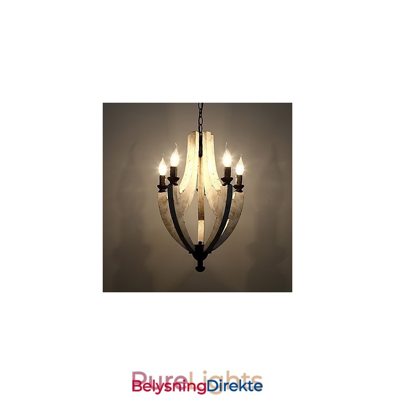 Vintage Maleri-Funksjon Mini-Stil Tre-Bambus Lysekronelampe Dekorer Pendellampe