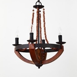 Fire Lys Vintage Maleri Funksjon Mini-Stil Tre Bambus Lysekrone Lampe Dekorere Pendellampe