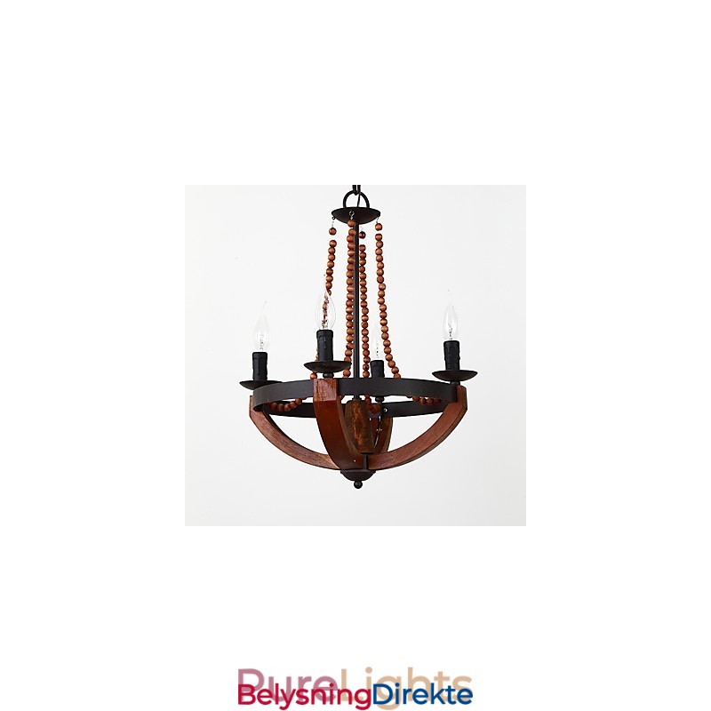 Fire Lys Vintage Maleri Funksjon Mini-Stil Tre Bambus Lysekrone Lampe Dekorere Pendellampe
