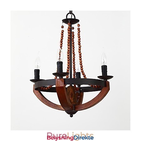 Fire Lys Vintage Maleri Funksjon Mini-Stil Tre Bambus Lysekrone Lampe Dekorere Pendellampe