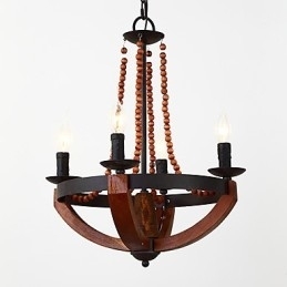 Fire Lys Vintage Maleri Funksjon Mini-Stil Tre Bambus Lysekrone Lampe Dekorere Pendellampe