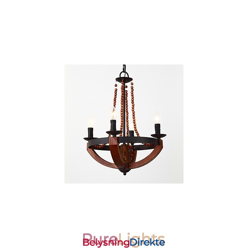 Fire Lys Vintage Maleri Funksjon Mini-Stil Tre Bambus Lysekrone Lampe Dekorere Pendellampe