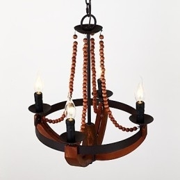 Fire Lys Vintage Maleri Funksjon Mini-Stil Tre Bambus Lysekrone Lampe Dekorere Pendellampe