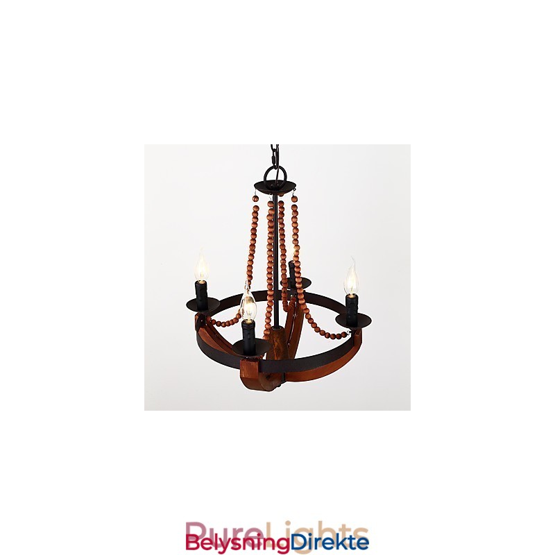 Fire Lys Vintage Maleri Funksjon Mini-Stil Tre Bambus Lysekrone Lampe Dekorere Pendellampe