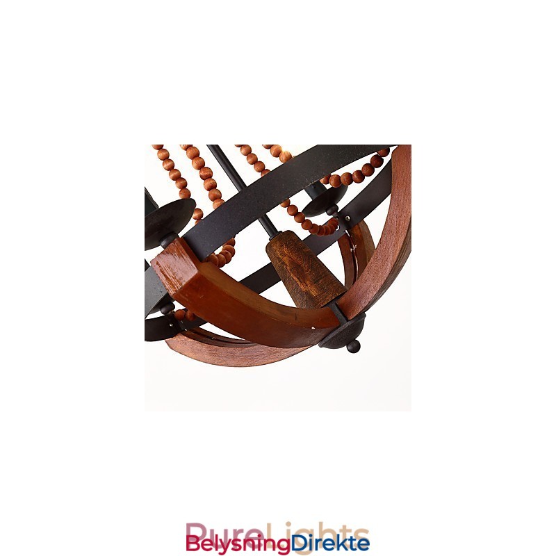 Fire Lys Vintage Maleri Funksjon Mini-Stil Tre Bambus Lysekrone Lampe Dekorere Pendellampe