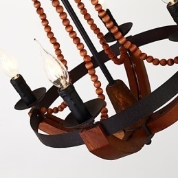 Fire Lys Vintage Maleri Funksjon Mini-Stil Tre Bambus Lysekrone Lampe Dekorere Pendellampe