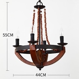 Fire Lys Vintage Maleri Funksjon Mini-Stil Tre Bambus Lysekrone Lampe Dekorere Pendellampe