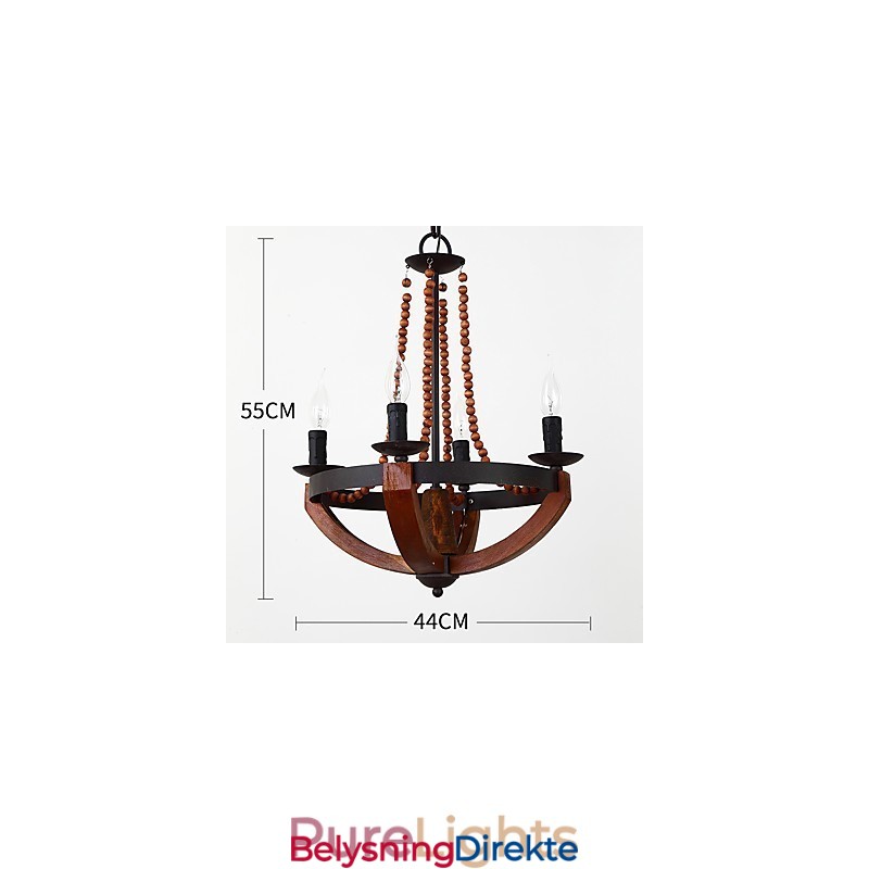 Fire Lys Vintage Maleri Funksjon Mini-Stil Tre Bambus Lysekrone Lampe Dekorere Pendellampe