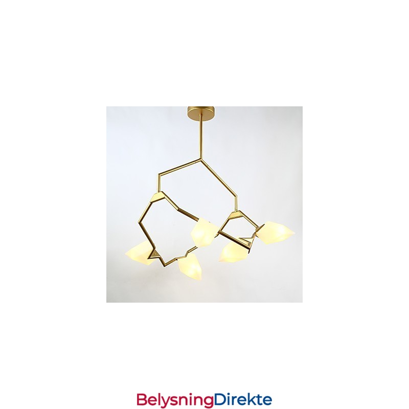 Fem-Lys Postmoderne Metall- Og Glasslysekronelampe I Ferskenfarget Farge, Canteen Decorate-Pendellampe