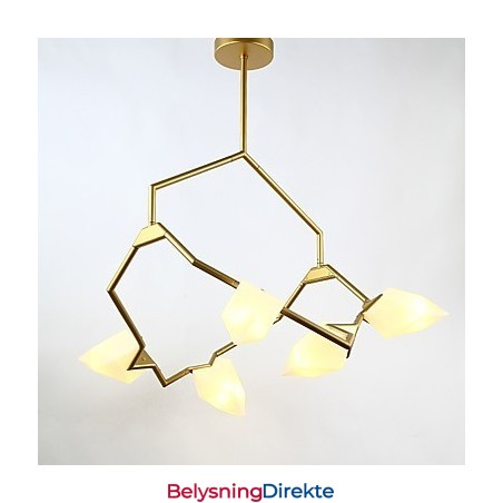 Fem-Lys Postmoderne Metall- Og Glasslysekronelampe I Ferskenfarget Farge, Canteen Decorate-Pendellampe