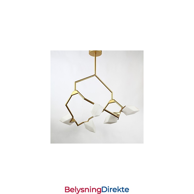 Fem-Lys Postmoderne Metall- Og Glasslysekronelampe I Ferskenfarget Farge, Canteen Decorate-Pendellampe