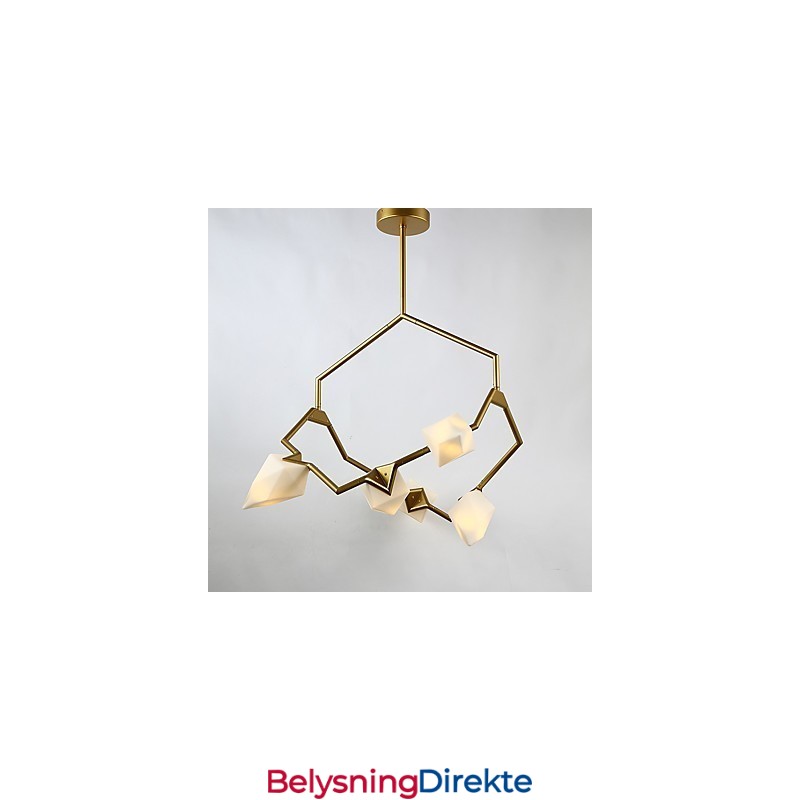 Fem-Lys Postmoderne Metall- Og Glasslysekronelampe I Ferskenfarget Farge, Canteen Decorate-Pendellampe