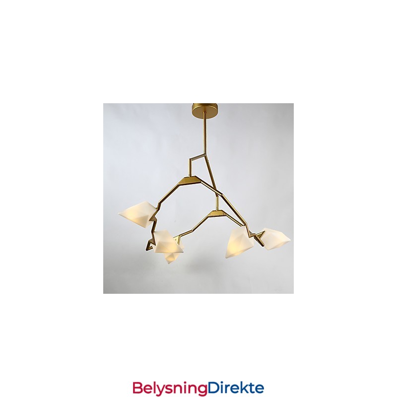 Fem-Lys Postmoderne Metall- Og Glasslysekronelampe I Ferskenfarget Farge, Canteen Decorate-Pendellampe