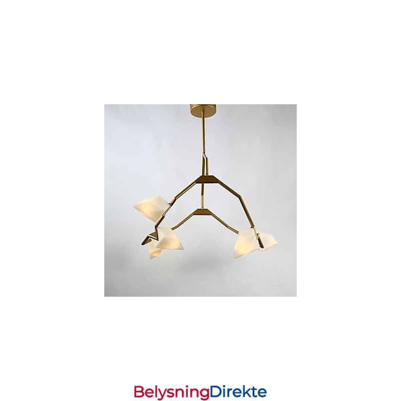 Fem-Lys Postmoderne Metall- Og Glasslysekronelampe I Ferskenfarget Farge, Canteen Decorate-Pendellampe