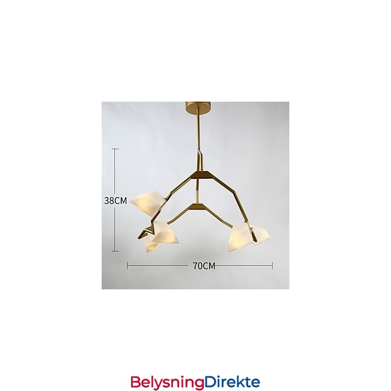 Fem-Lys Postmoderne Metall- Og Glasslysekronelampe I Ferskenfarget Farge, Canteen Decorate-Pendellampe