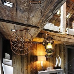 Rustikk Hytte Vintage Retro Country Globe Maleri Feature For Mini Style Designers Metalllysekrone