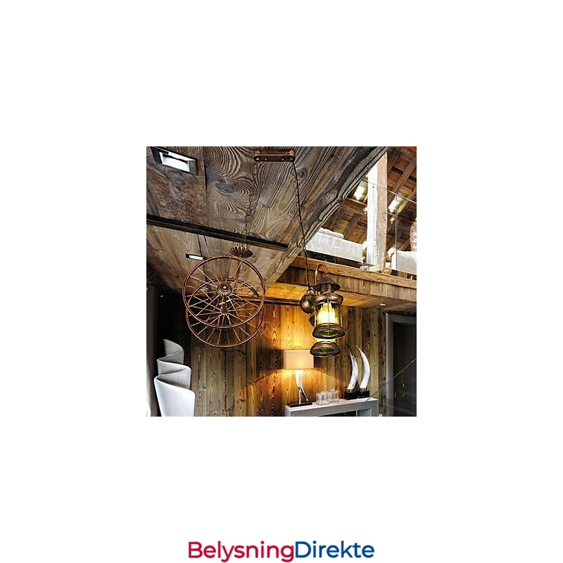 Rustikk Hytte Vintage Retro Country Globe Maleri Feature For Mini Style Designers Metalllysekrone