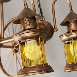 Rustikk Hytte Vintage Retro Country Globe Maleri Feature For Mini Style Designers Metalllysekrone