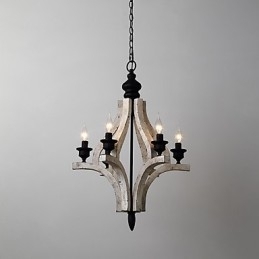 Vintage Maleri-Funksjon Mini-Stil Tre-Bambus Lysekronelampe Dekorer Pendellampe