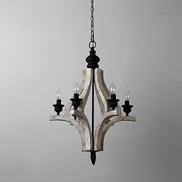 Vintage Maleri-Funksjon Mini-Stil Tre-Bambus Lysekronelampe Dekorer Pendellampe