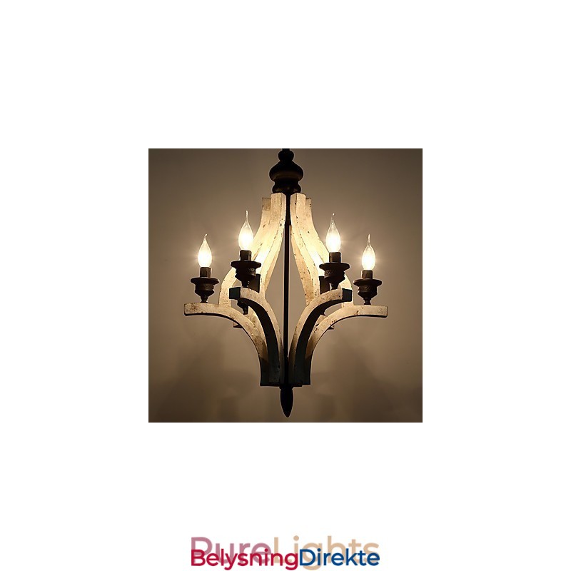 Vintage Maleri-Funksjon Mini-Stil Tre-Bambus Lysekronelampe Dekorer Pendellampe