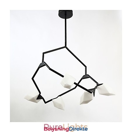 Fem-Lys Postmoderne Metall- Og Glasslysekronelampe I Ferskenfarget Farge, Canteen Decorate-Pendellampe