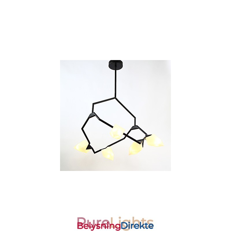 Fem-Lys Postmoderne Metall- Og Glasslysekronelampe I Ferskenfarget Farge, Canteen Decorate-Pendellampe