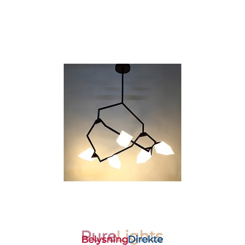 Fem-Lys Postmoderne Metall- Og Glasslysekronelampe I Ferskenfarget Farge, Canteen Decorate-Pendellampe