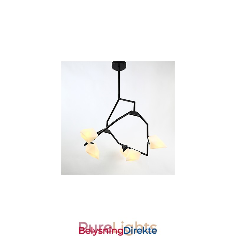 Fem-Lys Postmoderne Metall- Og Glasslysekronelampe I Ferskenfarget Farge, Canteen Decorate-Pendellampe