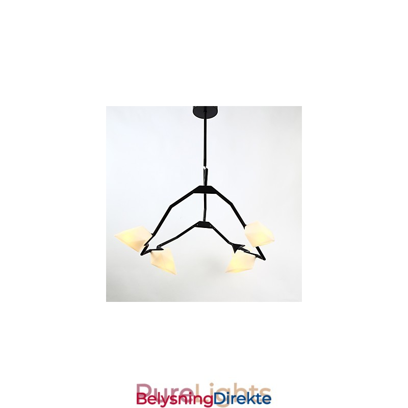 Fem-Lys Postmoderne Metall- Og Glasslysekronelampe I Ferskenfarget Farge, Canteen Decorate-Pendellampe