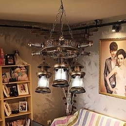 Rustikk Hytte Vintage Retro Country Globe Maleri Feature For Mini Style Designers Metalllysekrone