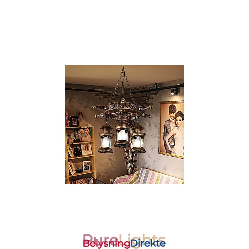 Rustikk Hytte Vintage Retro Country Globe Maleri Feature For Mini Style Designers Metalllysekrone