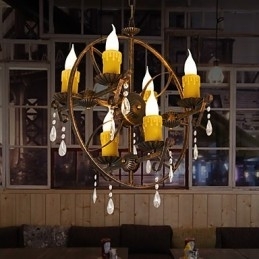 Rustikk Hytte Vintage Retro Country Globe Maleri Feature For Mini Style Designers Metalllysekrone