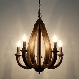 Vintage Maleri-Funksjon Mini-Stil Tre-Bambus Lysekronelampe Dekorer Pendellampe