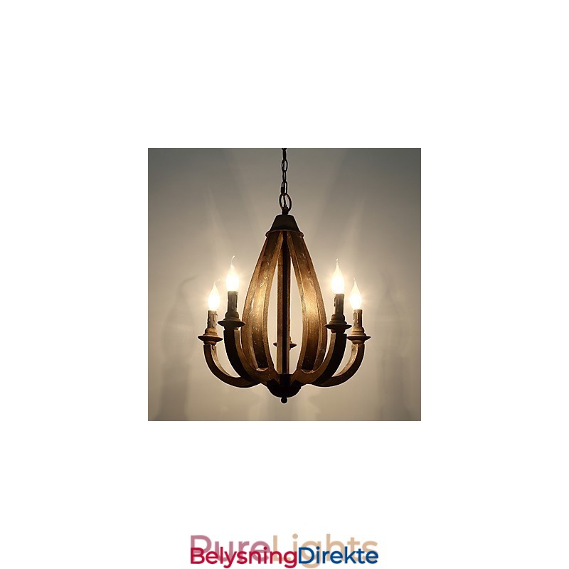 Vintage Maleri-Funksjon Mini-Stil Tre-Bambus Lysekronelampe Dekorer Pendellampe