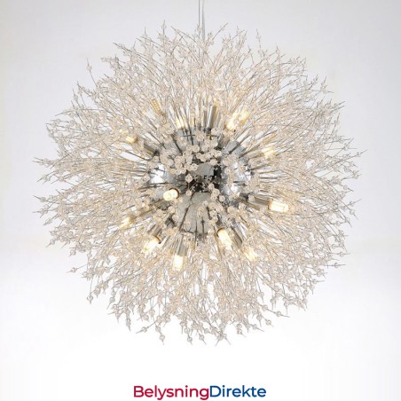 Fyrverkeri Globe Løvetann Kromdetaljer Krystall Metall Lysekrone