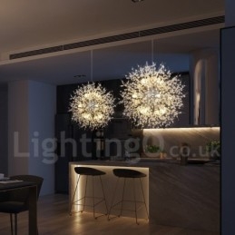 Fyrverkeri Globe Løvetann Kromdetaljer Krystall Metall Lysekrone