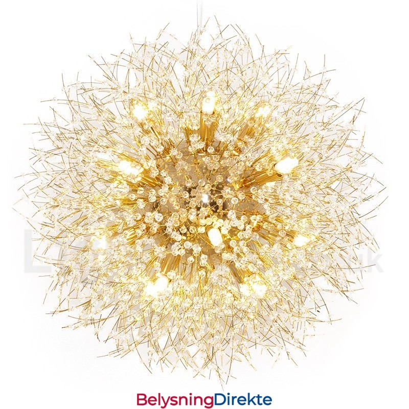 Fyrverkeri Globe Løvetann Kromdetaljer Krystall Metall Lysekrone