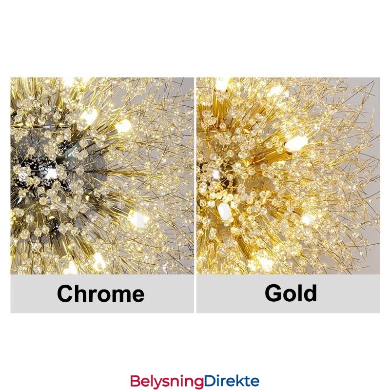 Fyrverkeri Globe Løvetann Kromdetaljer Krystall Metall Lysekrone