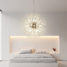 Fyrverkeri Globe Løvetann Kromdetaljer Krystall Metall Lysekrone